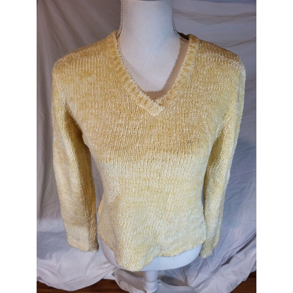 Vintage Y2K Weather‎ Vane Light Yellow Acrylic Fuzzy Cozy Sweater Size M